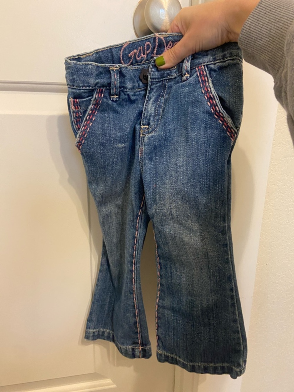 GAP Girls Blue Denim Flare Jeans with Pink Trim